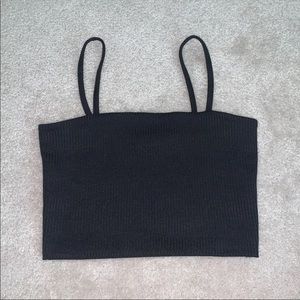 Black Ribbed Cropped Tank Top